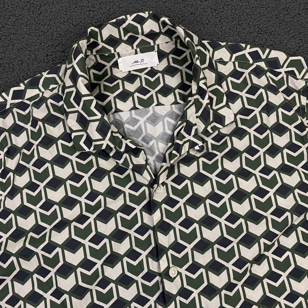 Mr P Porter Shirt Mens Large Green Geometric Camp Collar Resort Beach